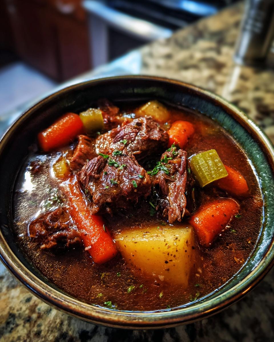 Hearty Venison Stew: 1 Amazing Comfort Meal 2 Close-up of a bowl of delicious venison stew with carrots, potatoes, celery, and tender venison.