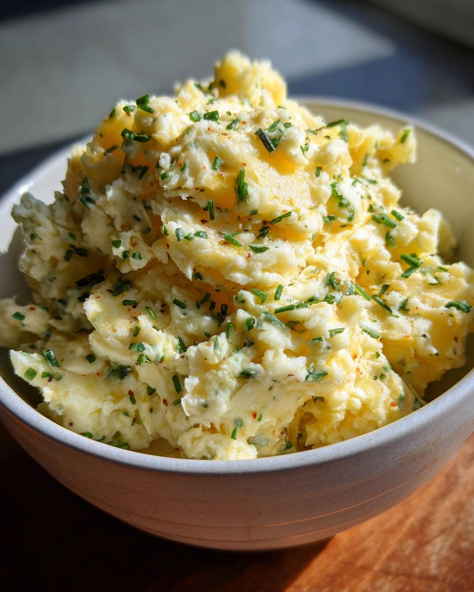 Close-up of a bowl of Cheesy Colcannon Dip, a creamy potato and cabbage dip.
