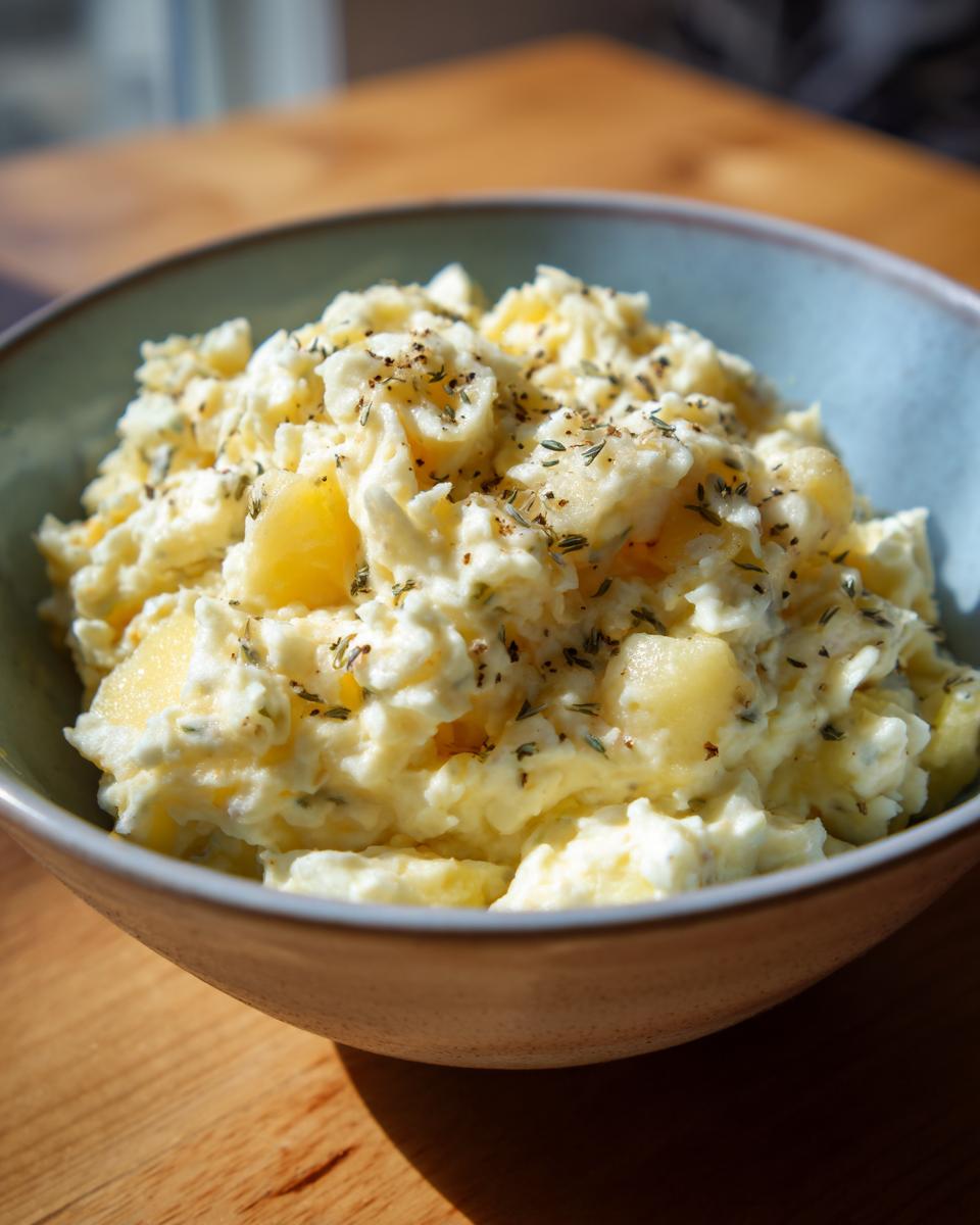 Close-up of a bowl of Cheesy Colcannon Dip, a creamy potato and cheese appetizer.
