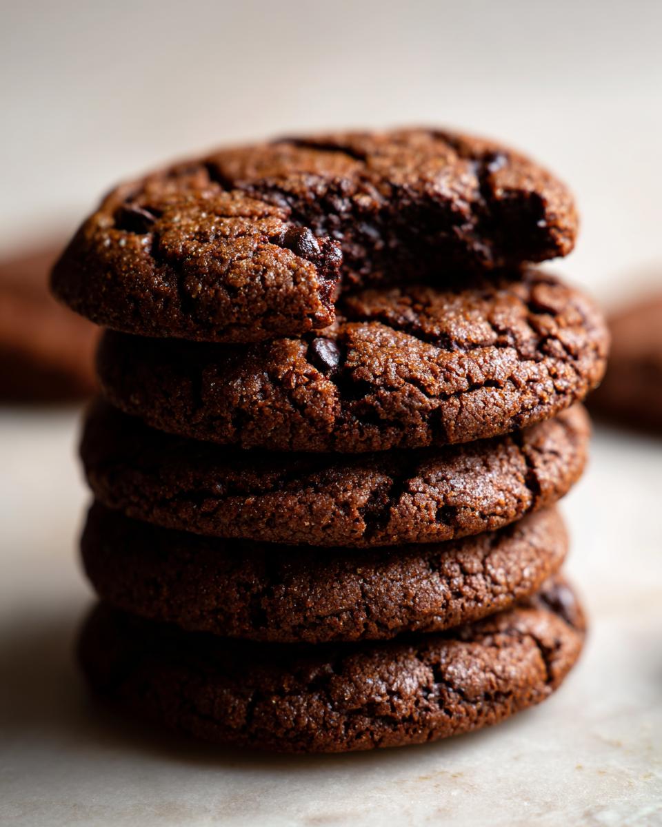 A stack of freshly baked Guinness Molasses Cookies, showing a bite taken out of one.