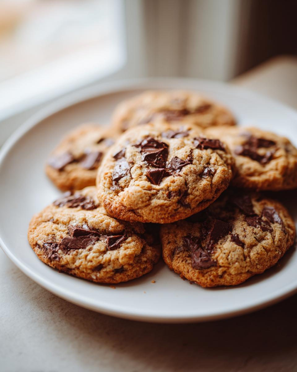 Close-up of a plate of chocolate chip cookies, the most addictive dessert.