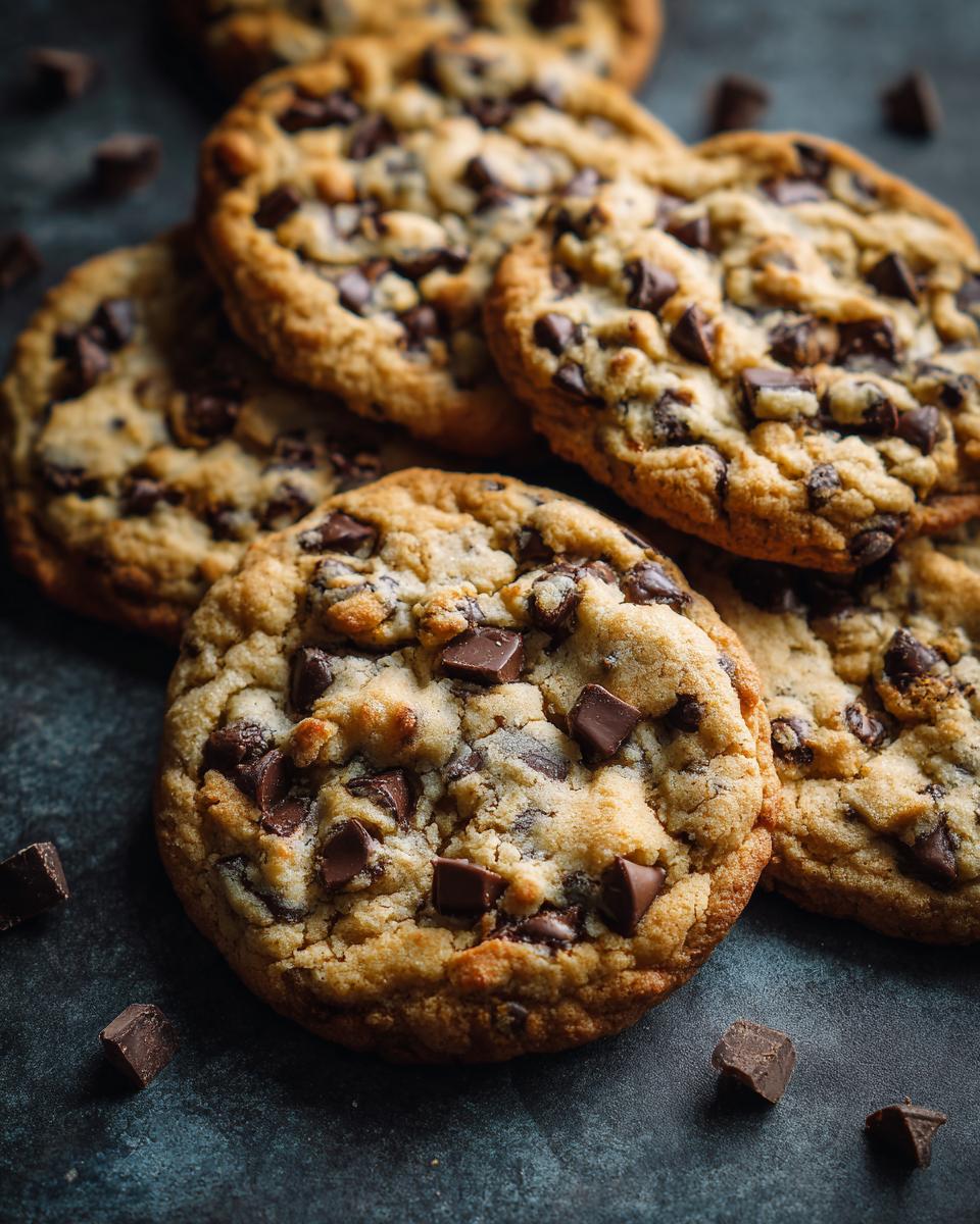 Close-up of a stack of chocolate chip cookies, perfect for a recipe that This Tastes Like It Came from a Bakery.