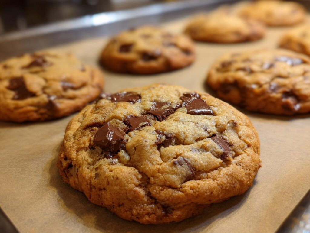 Close-up of freshly baked chocolate chip cookies. This Tastes Like It Came From a Bakery.