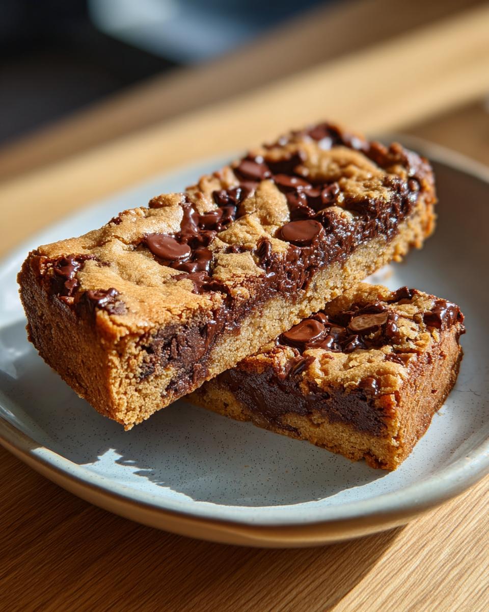 Two chocolate bars, These Bars Are Better Than Brownies, served on a plate.