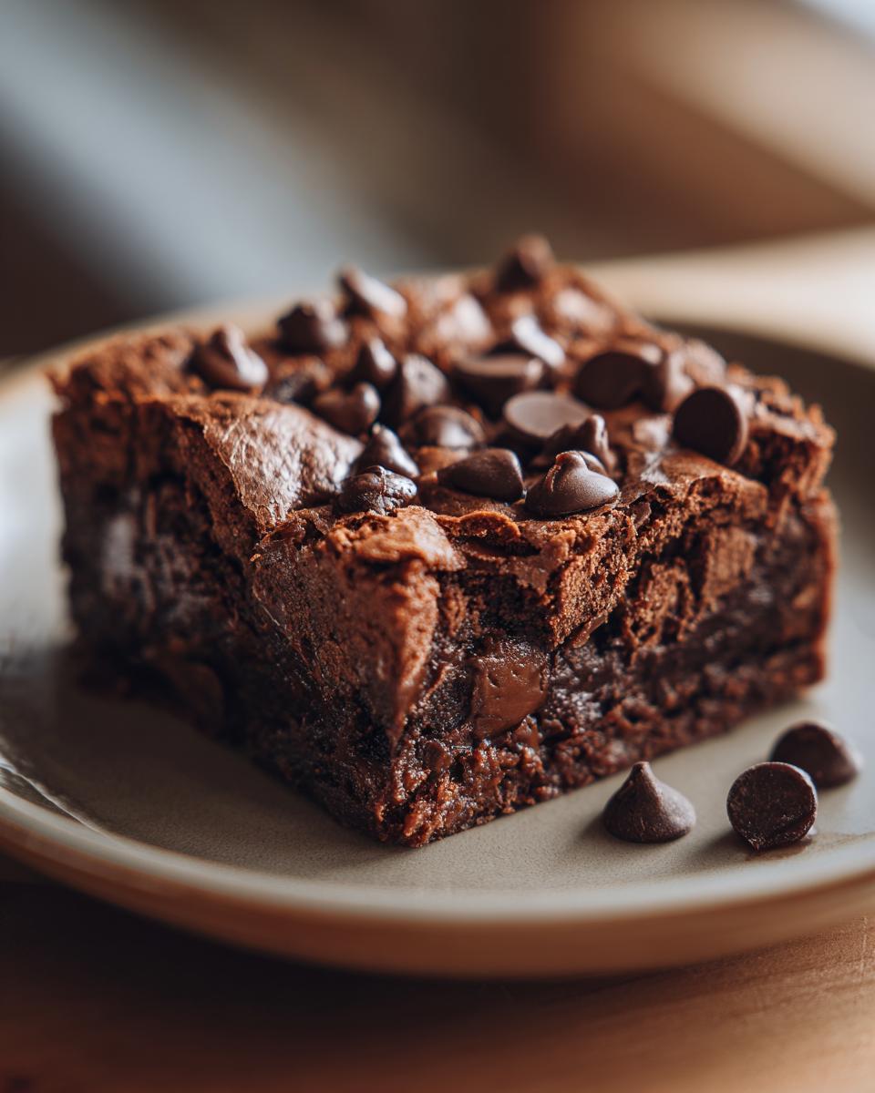 Close-up of a chocolate brownie with chocolate chips, perfect for the dessert that disappears in minutes.