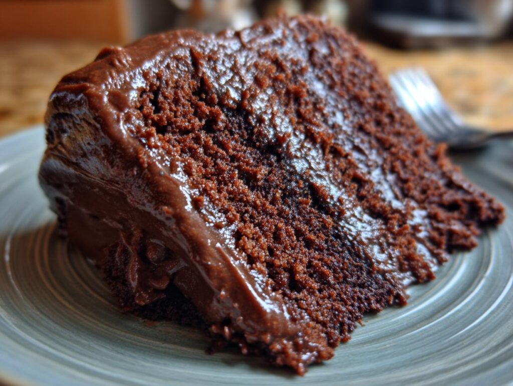 A delicious slice of chocolate cake, a true This Is What Chocolate Lovers Dream Of.