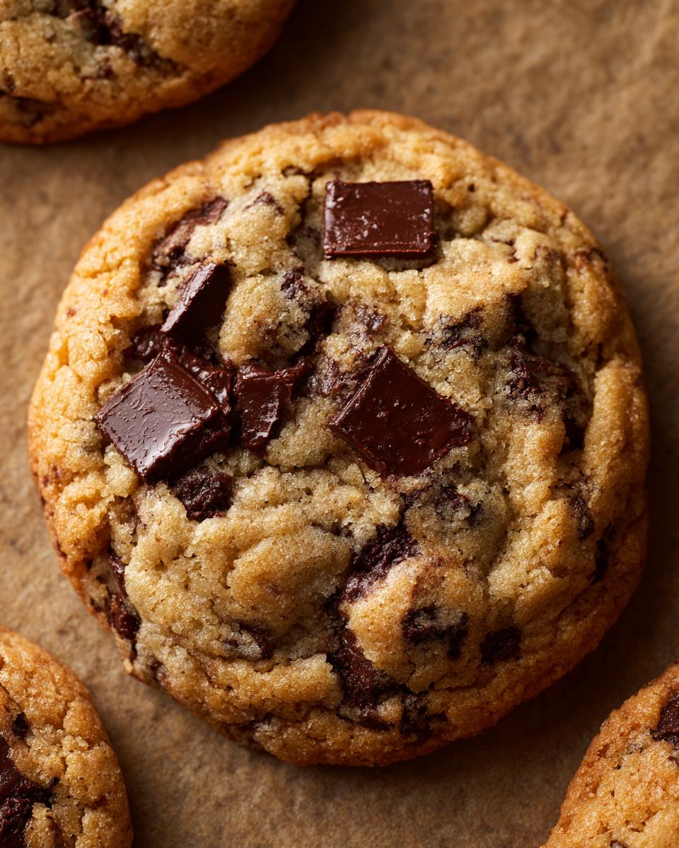 Close-up of a freshly baked chocolate chip cookie, evoking childhood memories.
