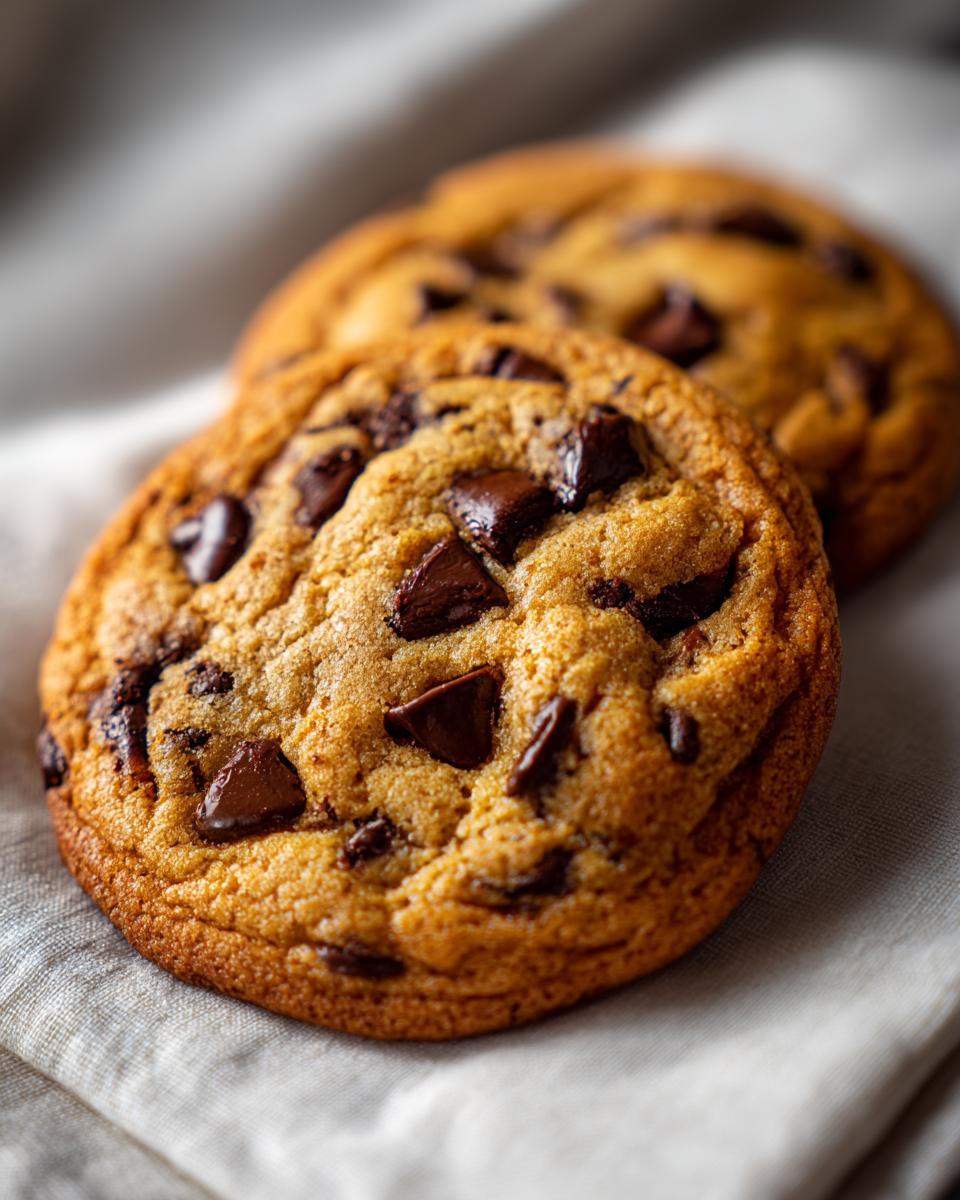 Close-up of two chocolate chip cookies, the sweet treat that belongs on every table.