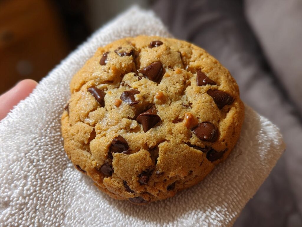 Close-up of a delicious chocolate chip cookie, the sweet treat that belongs on every table.
