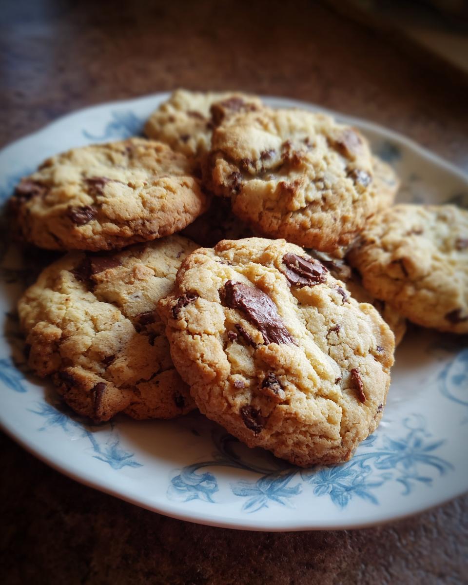 Pile of chocolate chip cookies on a plate, representing the dessert that brings back childhood memories.