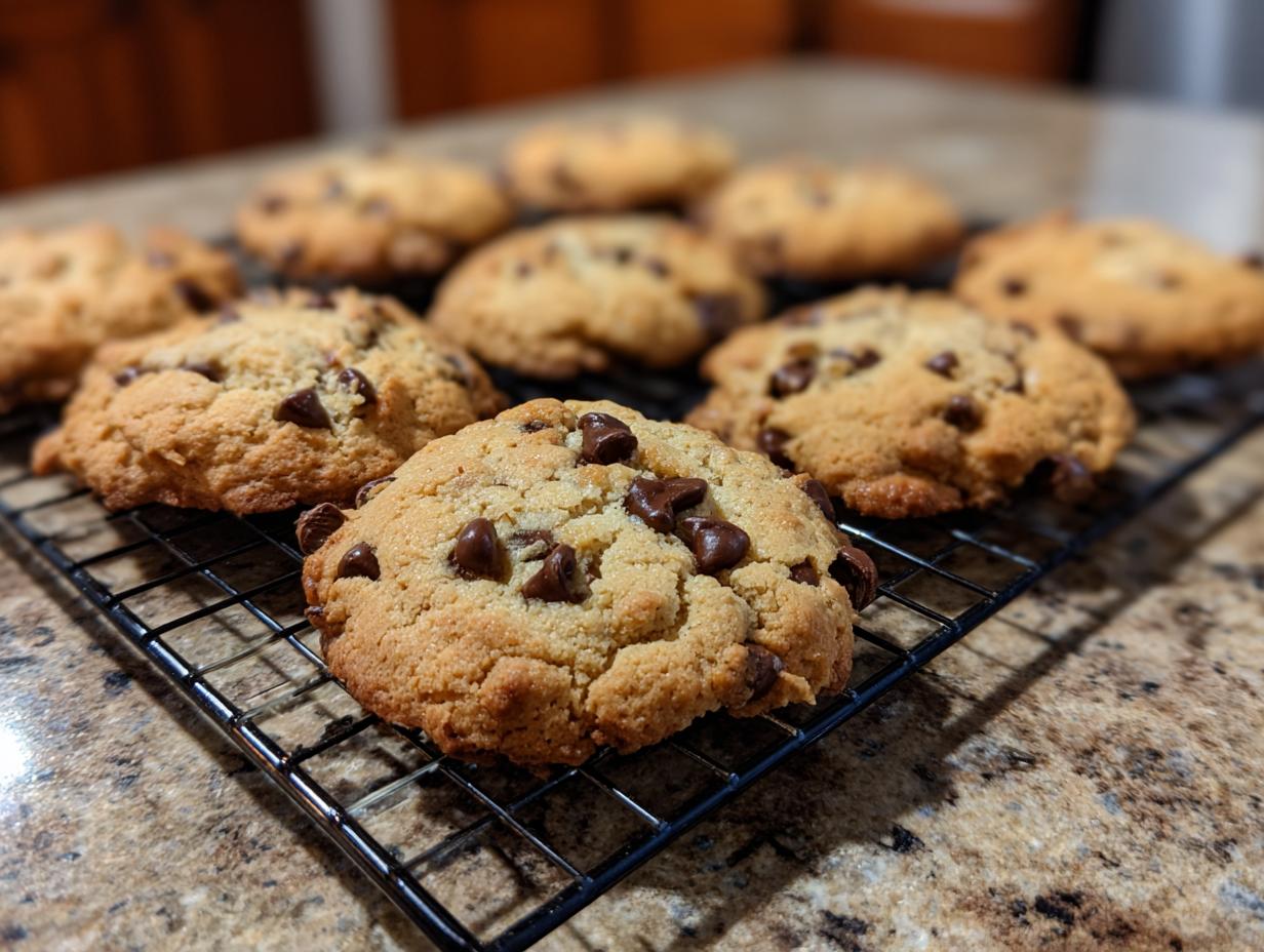 Close-up of freshly baked chocolate chip cookies, perfect for The Perfect Dessert for Family Gatherings.