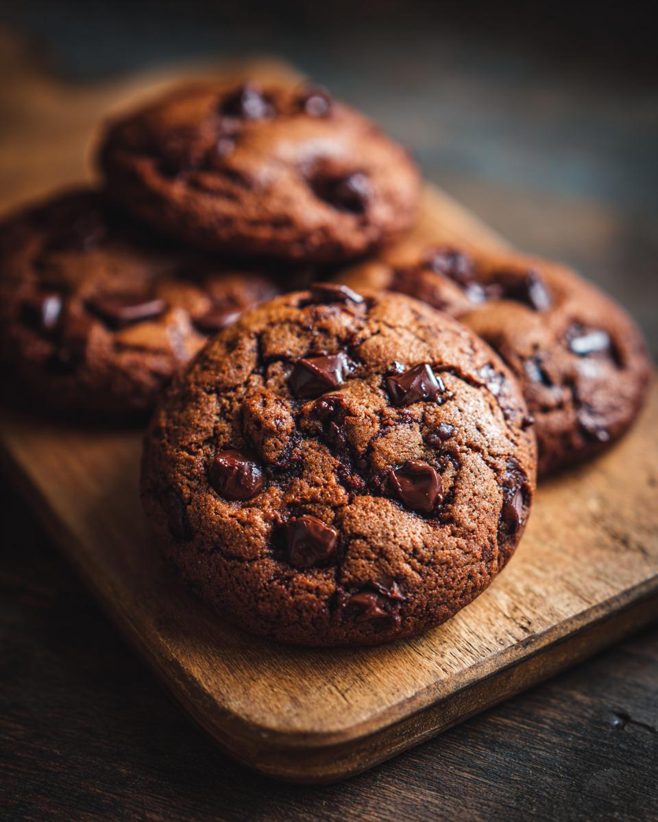 Close-up of chocolate chip cookies on a wooden board, perfect for the perfect dessert for family gatherings.