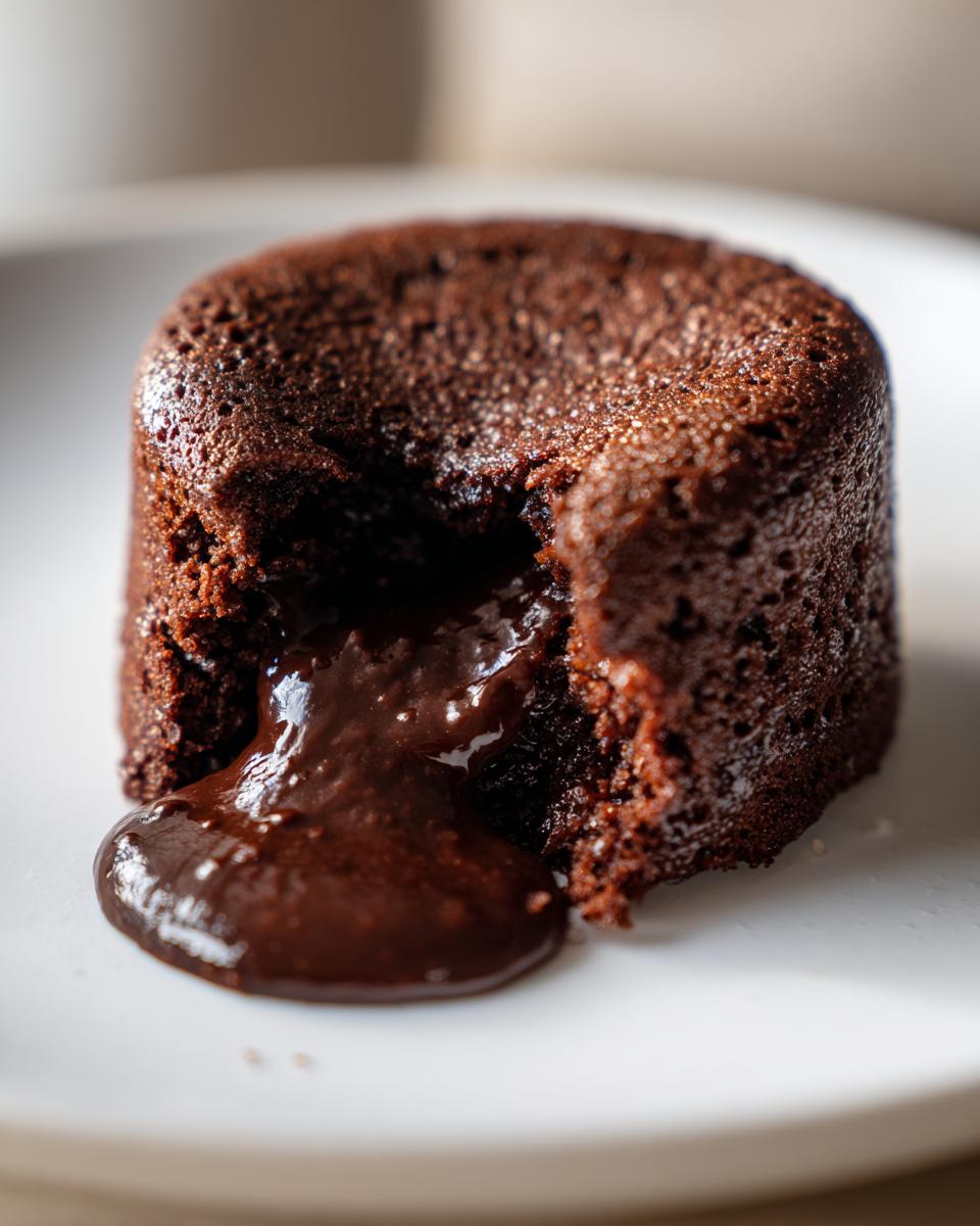 Close-up of a molten chocolate dessert, the chocolate dessert that breaks the internet, with flowing chocolate.