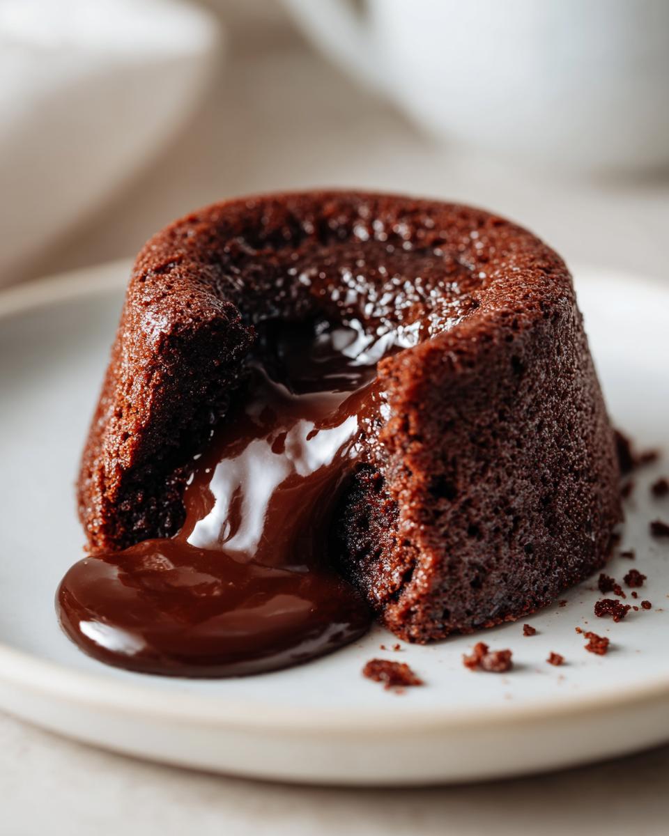 Close-up of a molten chocolate dessert that breaks the internet, with flowing chocolate.