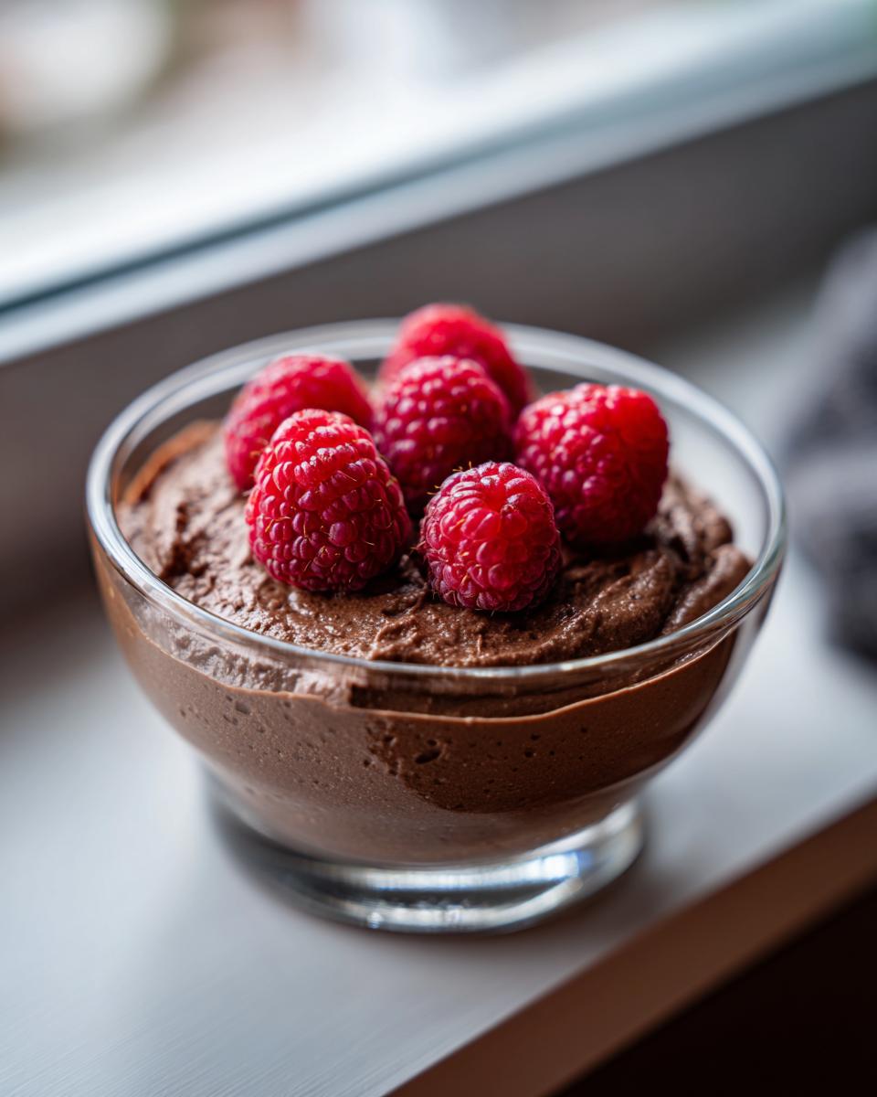 Close-up of a chocolate dessert with fresh raspberries, the simplest dessert with the biggest flavor.