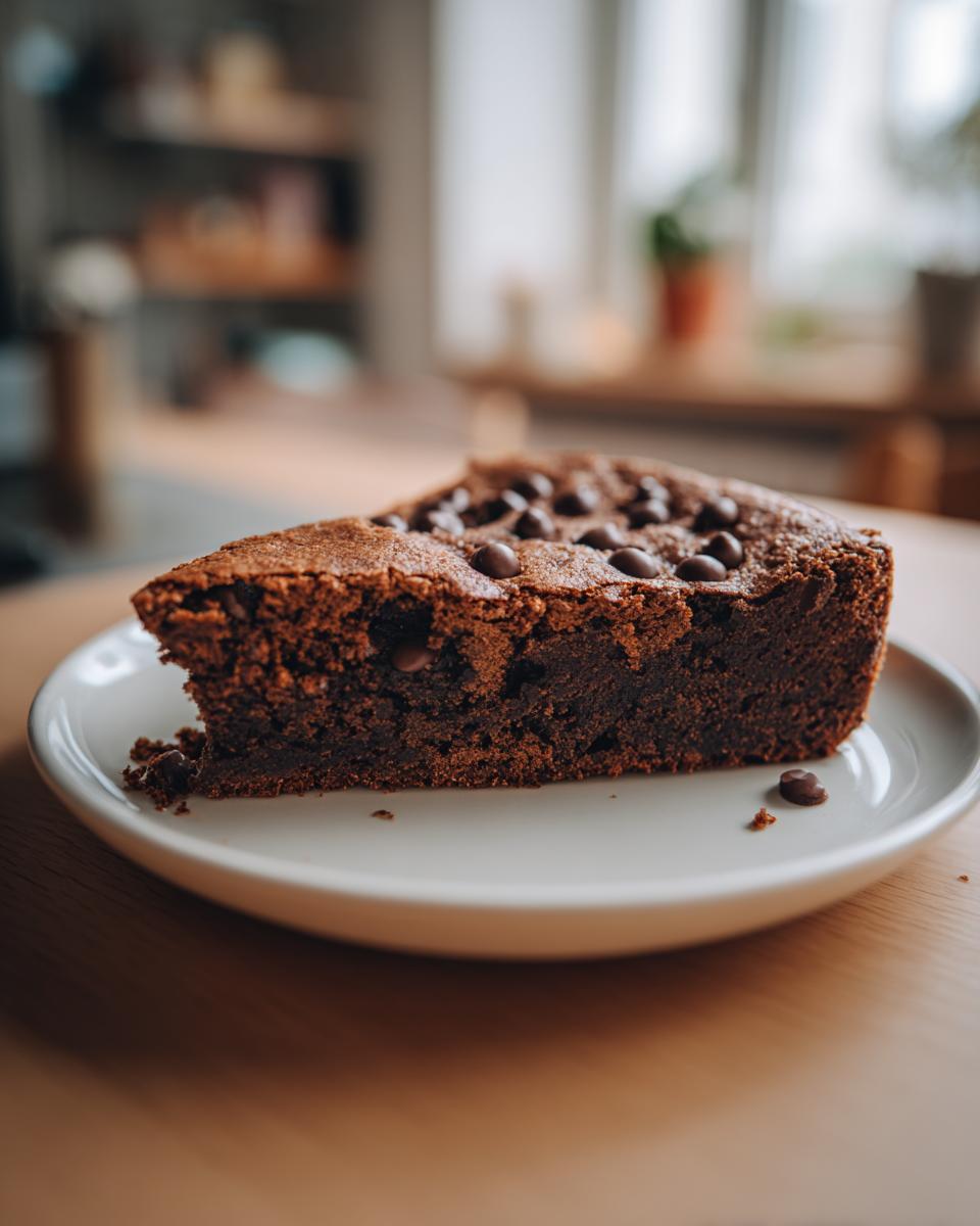 A slice of dessert with chocolate chips on a white plate, perfect for This Dessert Is Almost Too Good to Share.