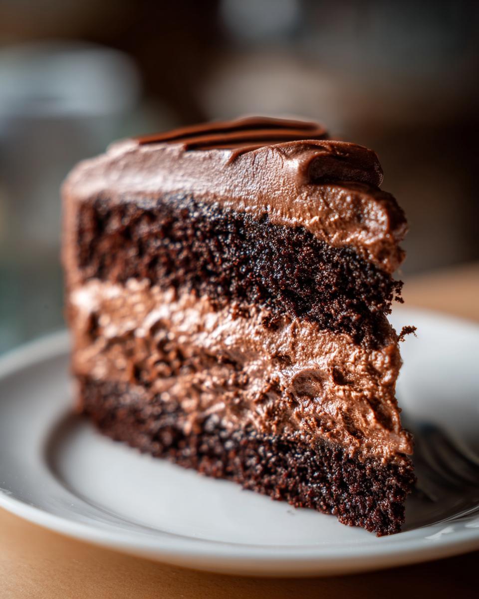 A slice of rich chocolate cake, a This Is What Chocolate Lovers Dream Of.