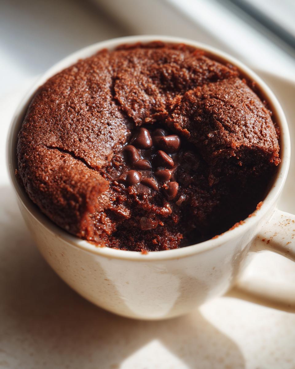 Close-up of a chocolate mug cake, the perfect This Is My Go To Dessert When I’m Short on Time.