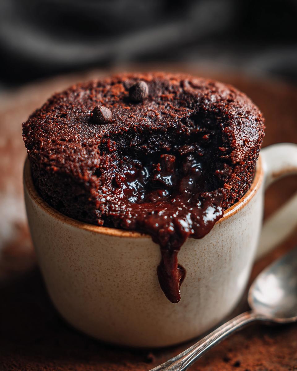 Close-up of a molten chocolate dessert in a mug, perfect for a quick dessert using ingredients you already have.