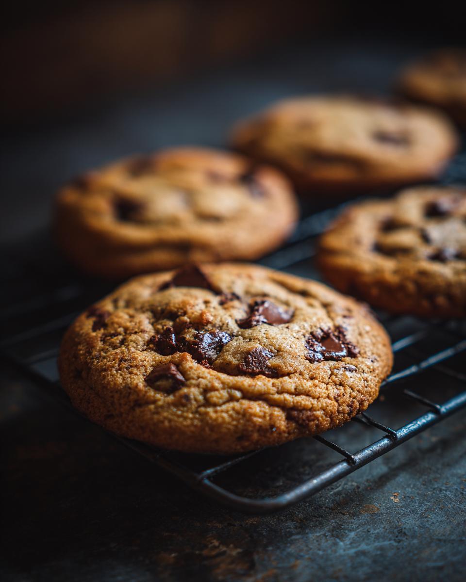 Close-up of freshly baked Cookies That Get Softer Every Single Day on a cooling rack, with chocolate chunks.