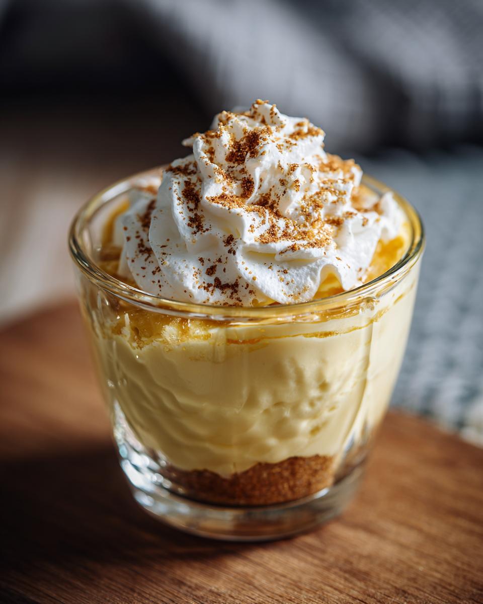Close-up of a creamy dessert in a glass topped with whipped cream. This Creamy Dessert Is Pure Comfort.
