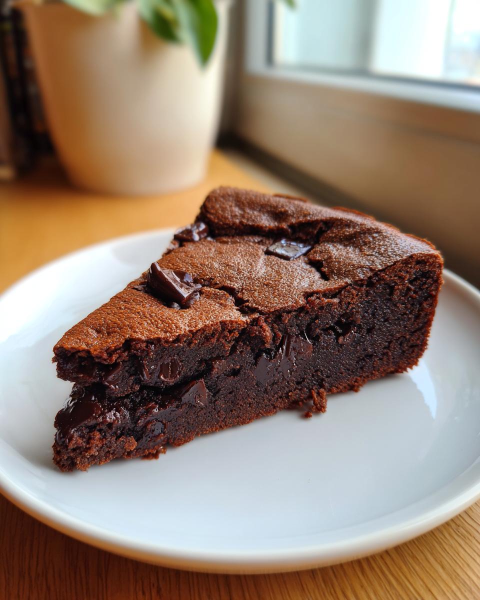 A slice of rich chocolate dessert, the dessert that is almost too good to share, on a white plate.