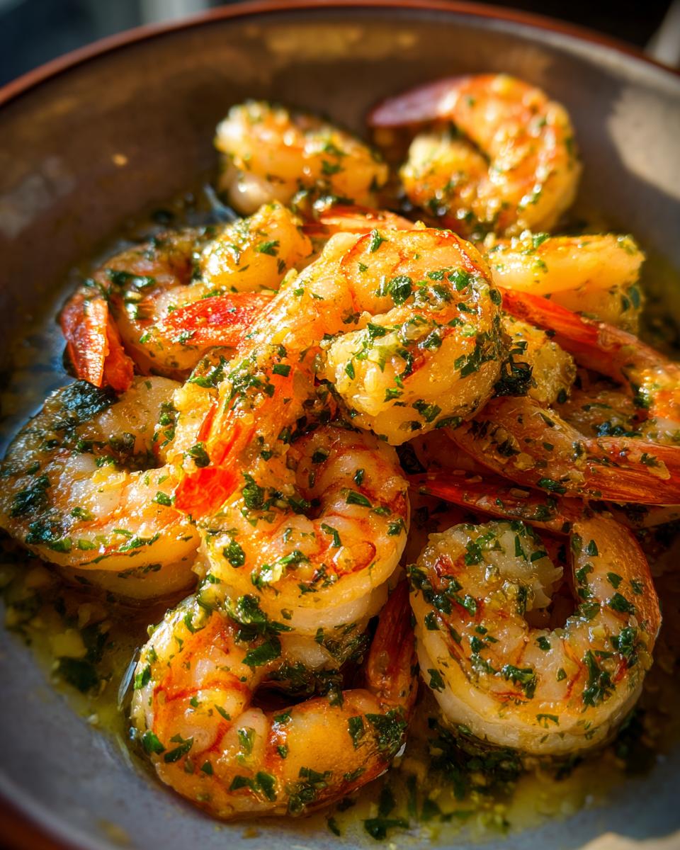 Close-up of a bowl of cooked shrimp, covered in a flavorful sauce. This Takes Minutes but Tastes Fancy!