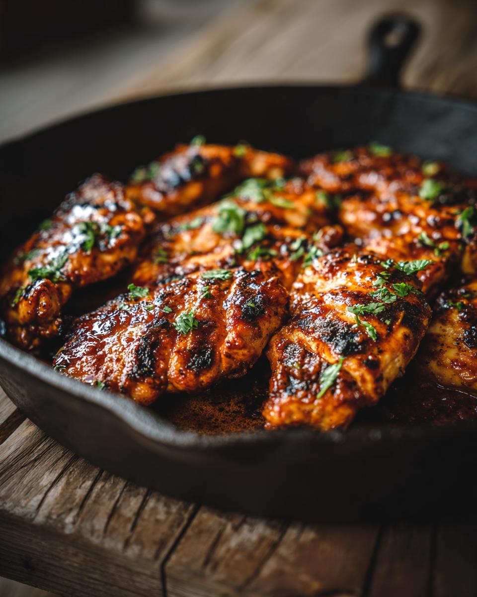 Fiesta Lime Chicken: 30 Minute Mexican Delight 2 Close-up of Fiesta Lime Chicken in a cast iron skillet, garnished with fresh herbs.