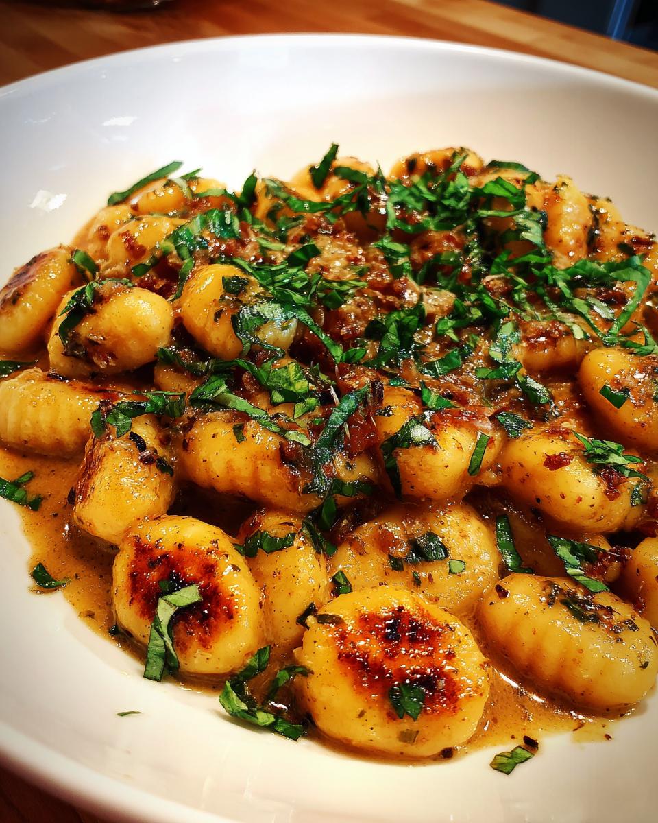Gnocchi with Basil Brown Butter: 15-Min Magic 2 Close-up of a bowl of Gnocchi with Basil Brown Butter, garnished with fresh basil.