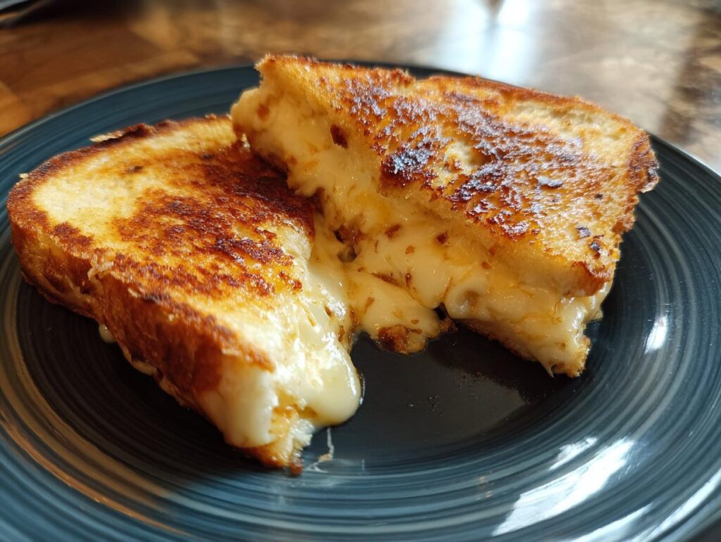 Close-up of a perfectly grilled Halloumi Grilled Cheese Sandwich, with melted cheese.