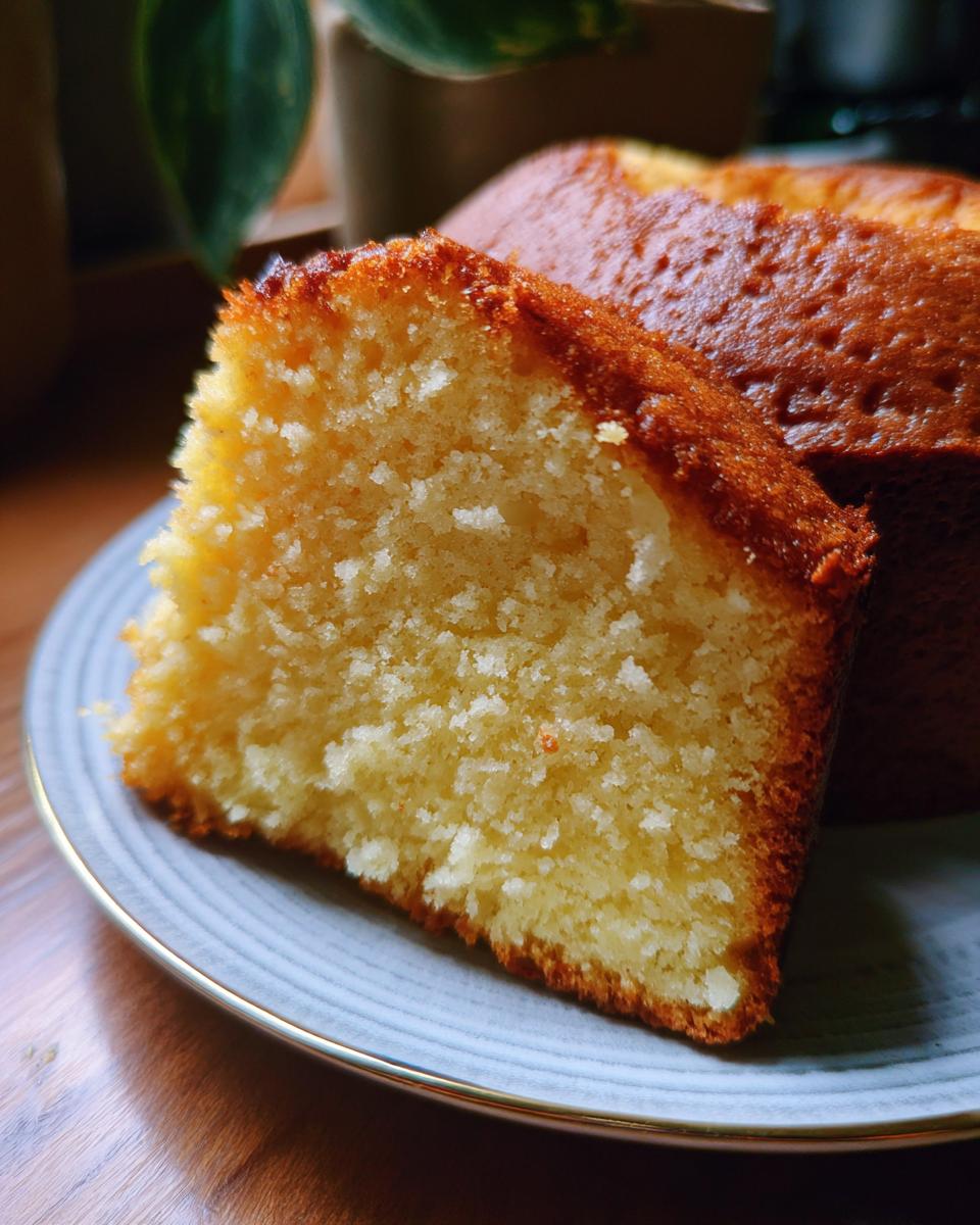 Close-up of a slice of the moist cake, showcasing its texture.