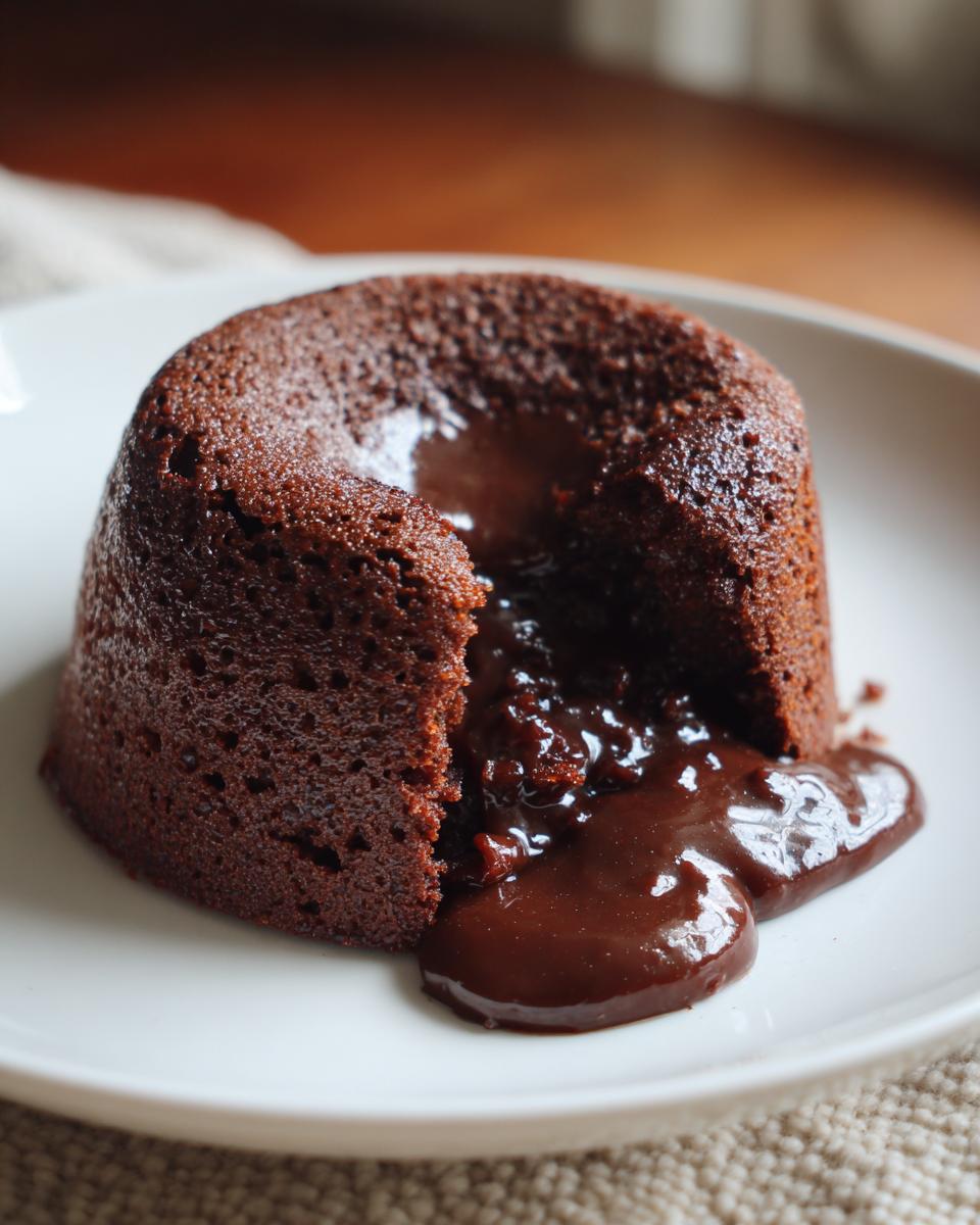 Close-up of a molten chocolate dessert, the chocolate dessert that breaks the internet, oozing with rich chocolate.