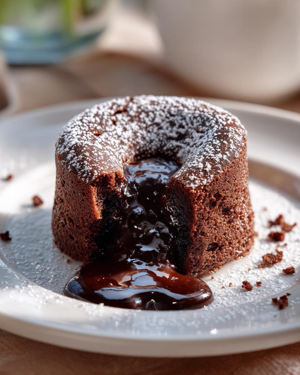 Close-up of a molten chocolate lava cake, the dessert everyone is saving right now, with chocolate sauce.