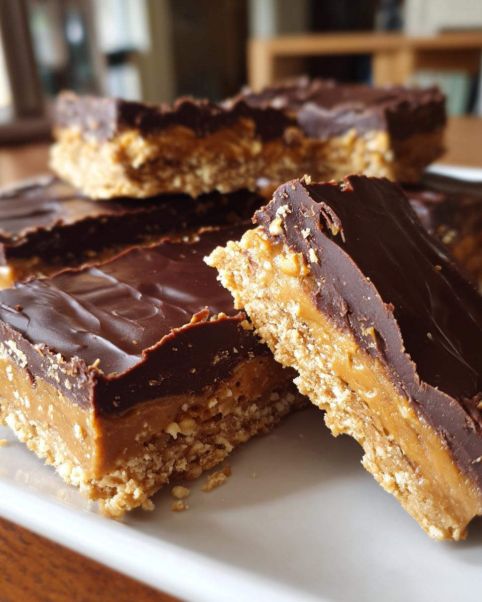 Close-up of no-bake chocolate peanut butter bars. A delicious dessert, perfect for 15-min dessert joy.