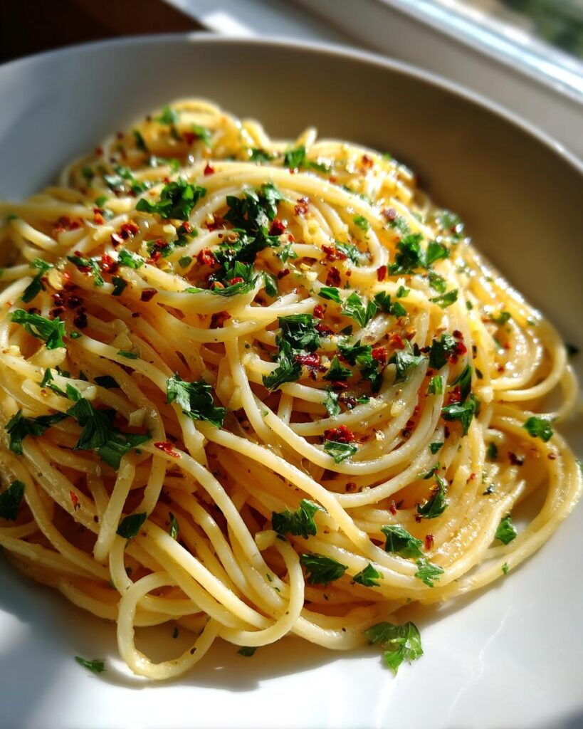 Close-up of spaghetti with herbs and spices, the simple recipe that took over my Facebook feed.