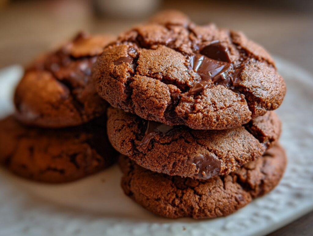 Stack of soft chocolate cookies, the recipe for which gets softer every single day.