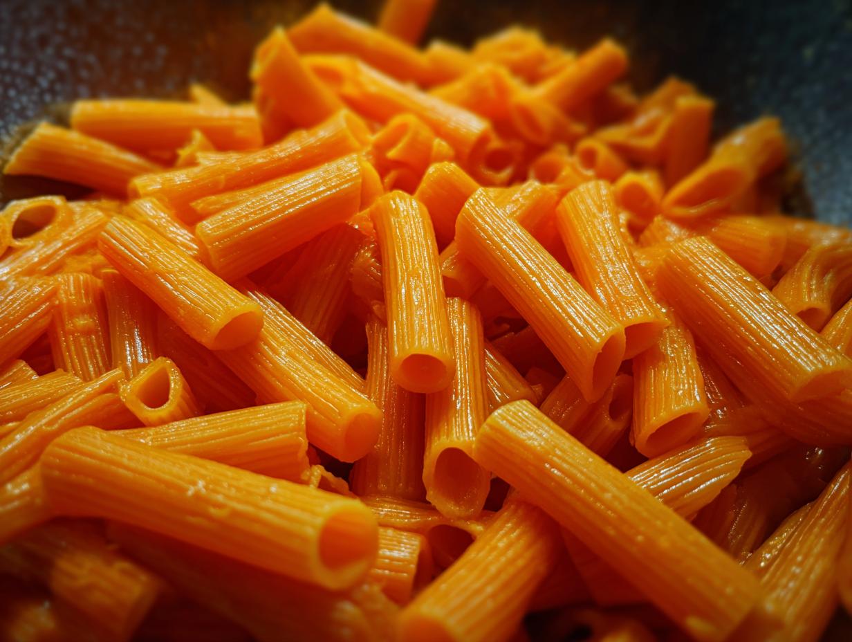 Close-up of delicious Spring Meals Vegetable Pasta with a vibrant orange sauce.