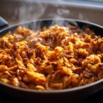 Close-up of pasta with sauce in a pan, demonstrating The Viral Pasta Hack That Actually Works.