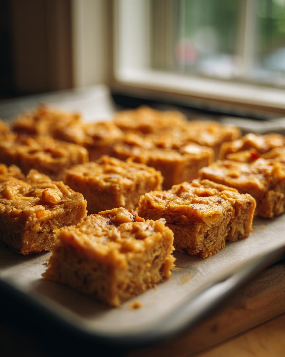 Close-up of baked 3-ingredient tuna cat treats on a tray, ready to serve.