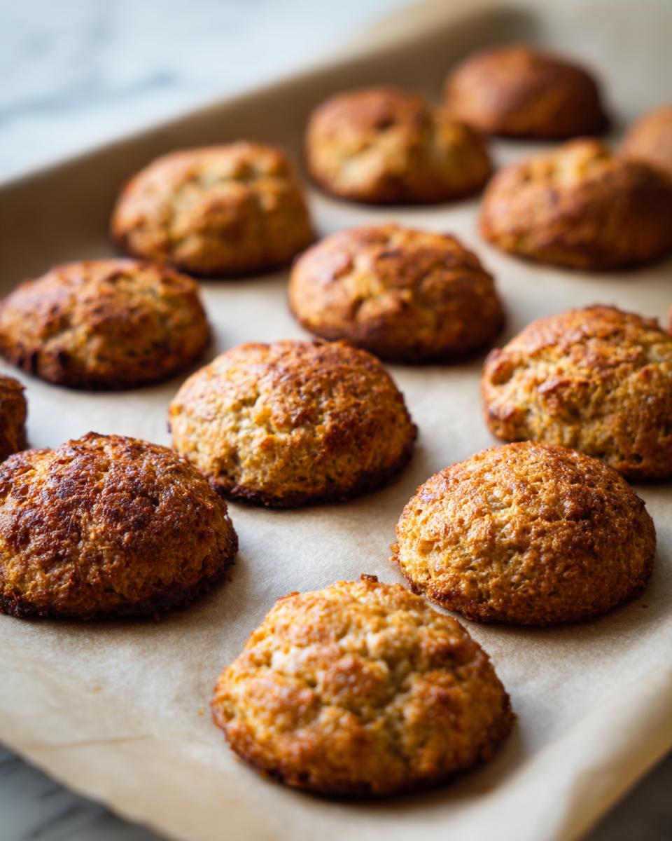 Close-up of freshly baked 3-Ingredient Tuna Cat Treats on parchment paper.