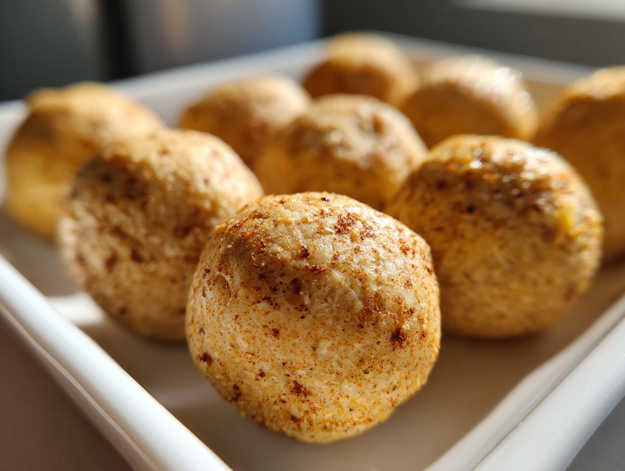 Close-up of several homemade Anti-Inflammatory Cat Treats on a white plate.