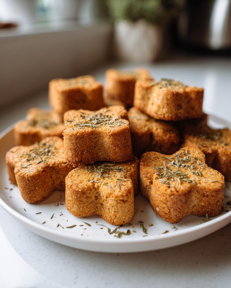 Pile of freshly baked catnip-infused cat treats on a white plate, ready for your cat.
