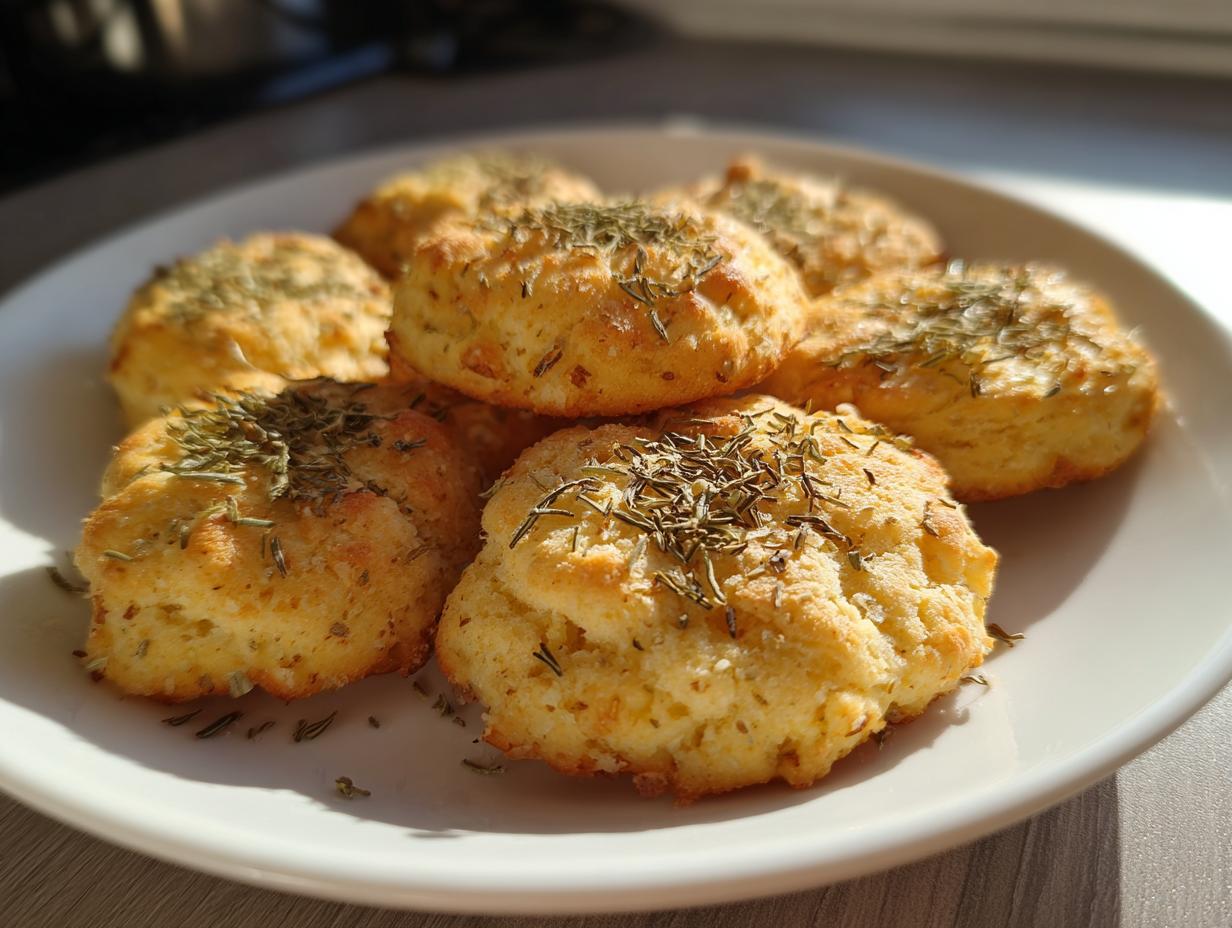 Close-up of freshly baked catnip-infused cat treats on a white plate, sprinkled with herbs.