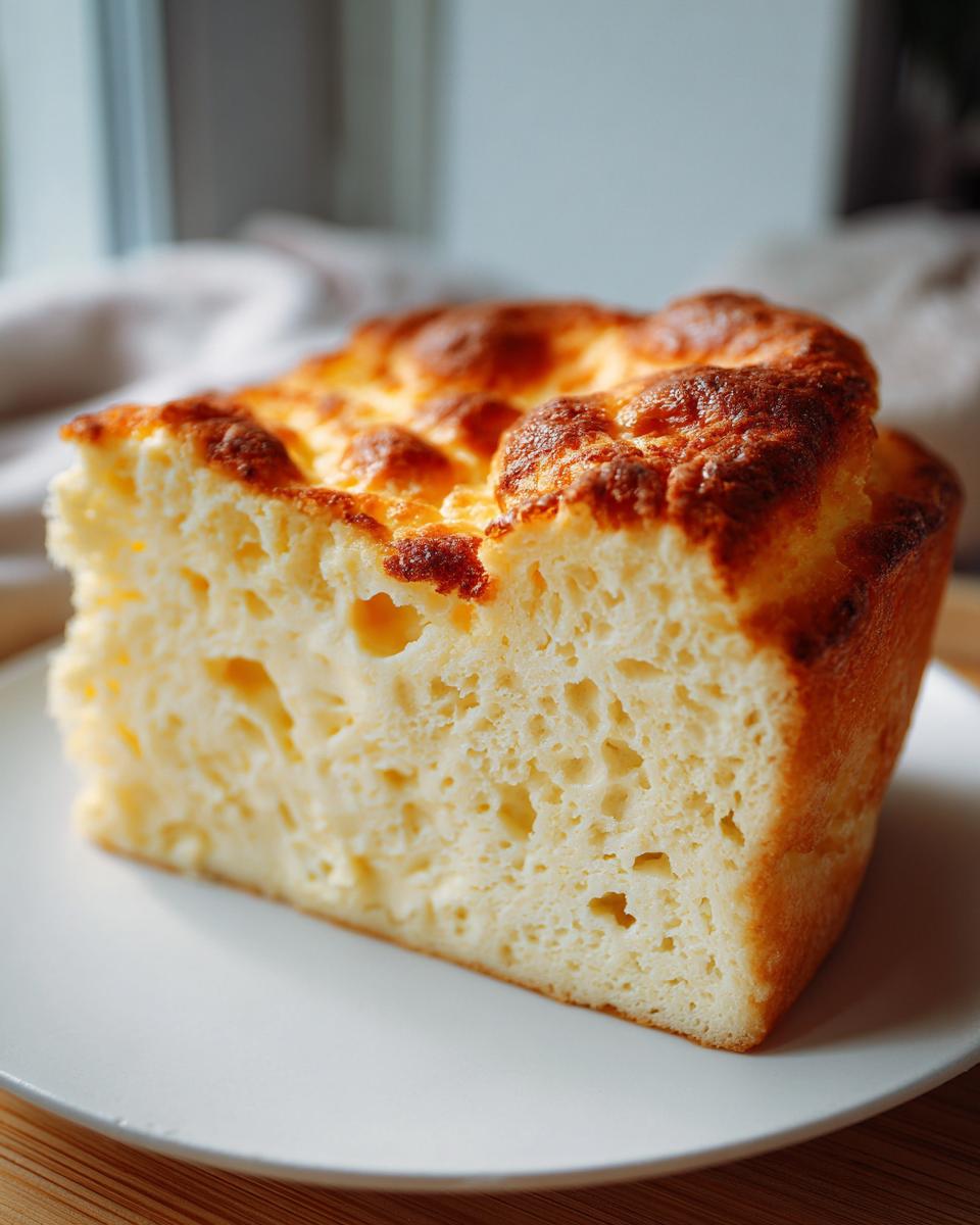 Close-up of a slice of Foolproof Cheese Soufflé for Beginners, showing the airy texture and golden crust.