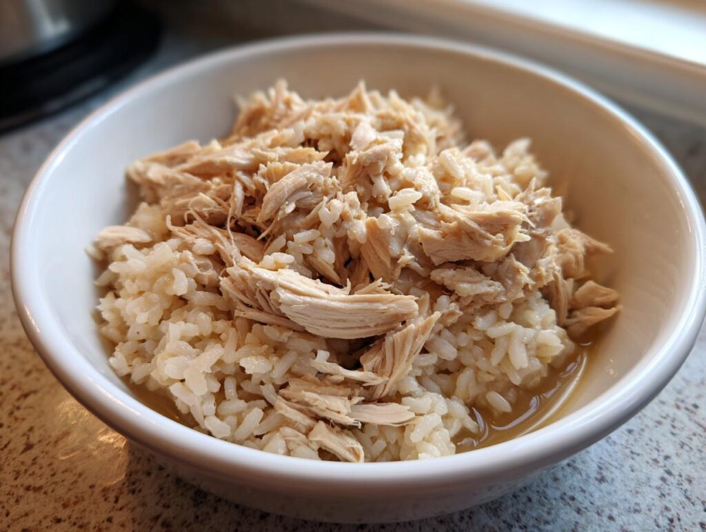 A bowl of Chicken & Rice Cat Meal, a healthy and delicious meal for cats.