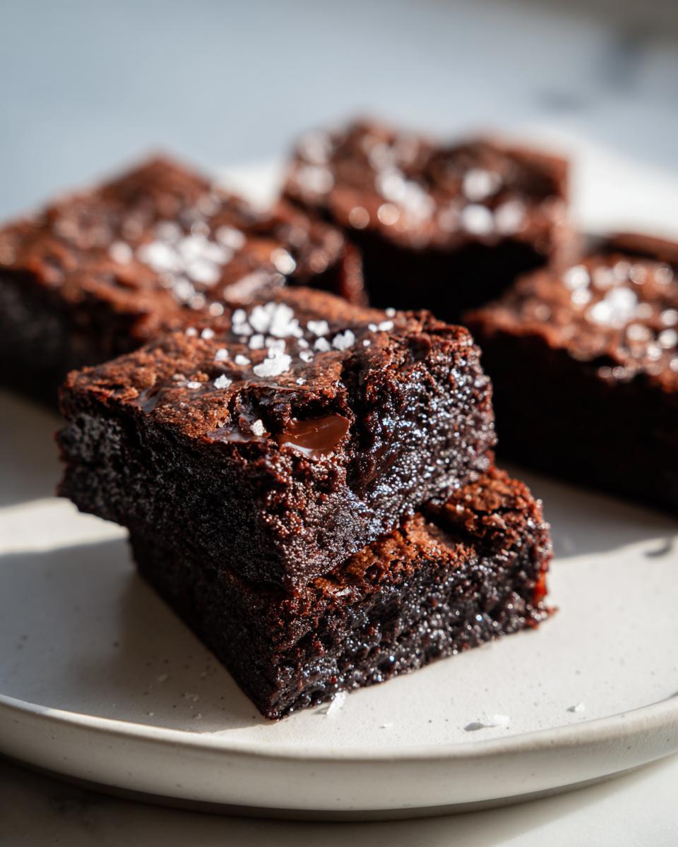 Close-up of Crispy-Edge Fudgy Brownie Bars with Salted Toffee, sprinkled with sea salt.