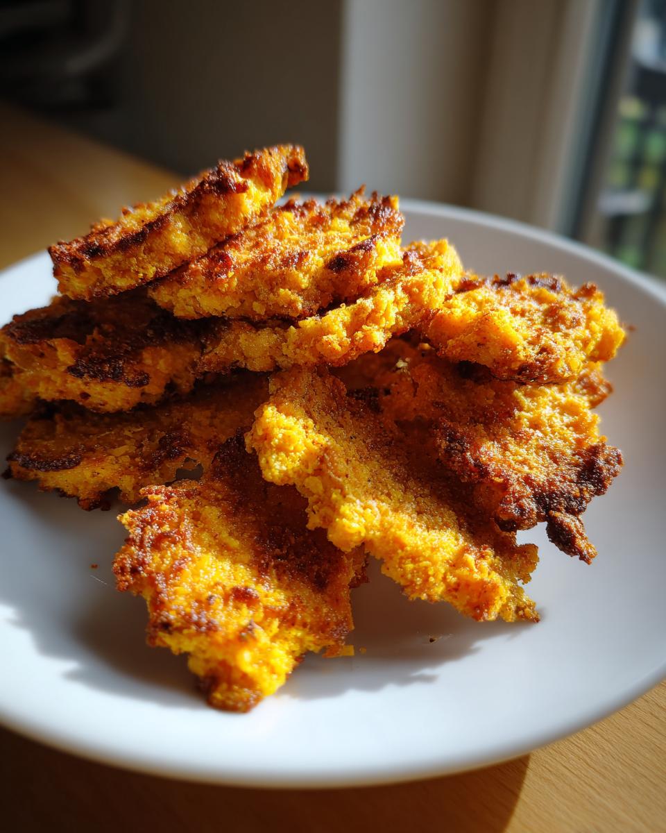 Close-up of a stack of golden brown Crunchy Oven-Baked Cat Treats on a white plate.