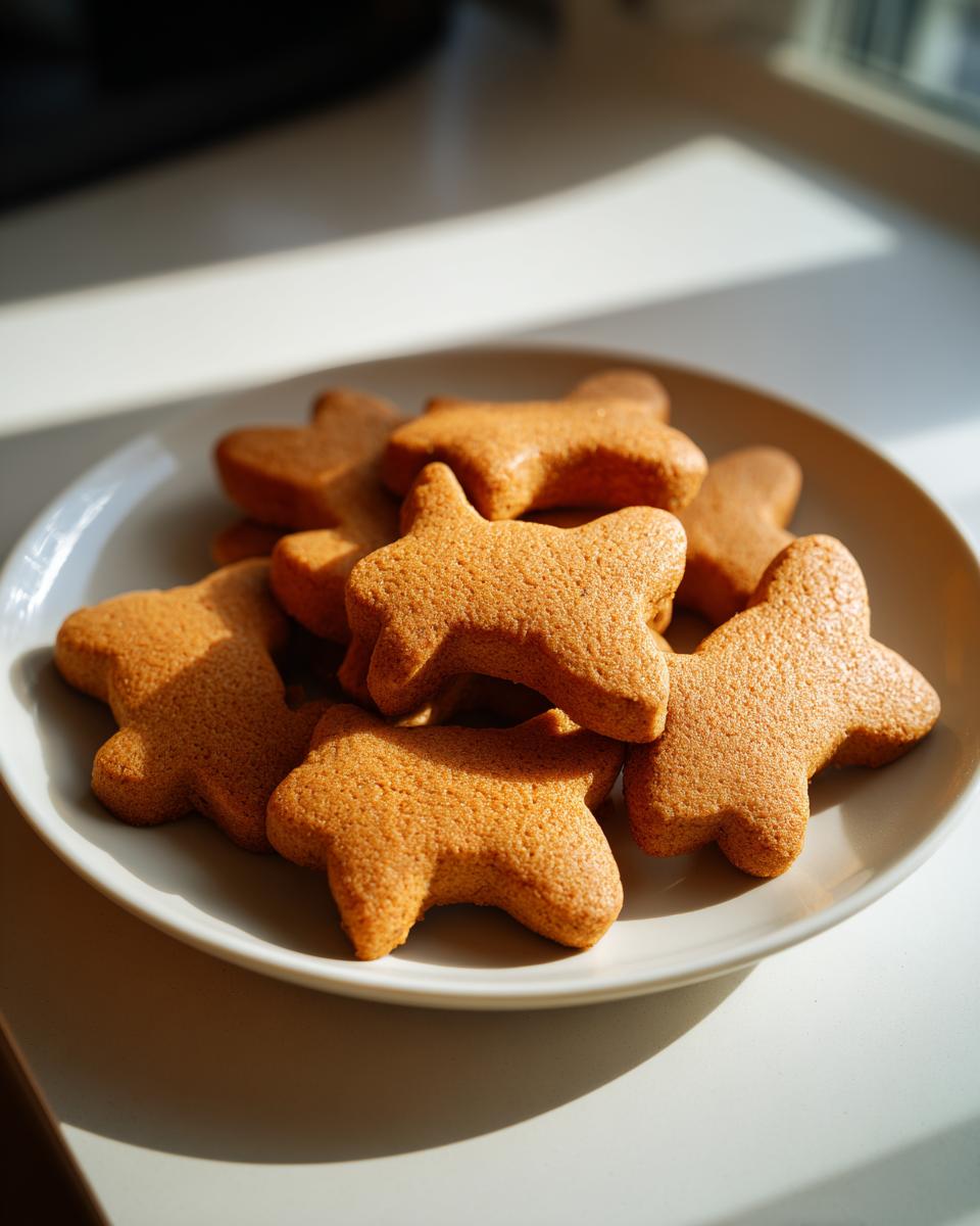 A plate of homemade Easter Bunny-Shaped Cat Treats, golden brown and ready to eat.