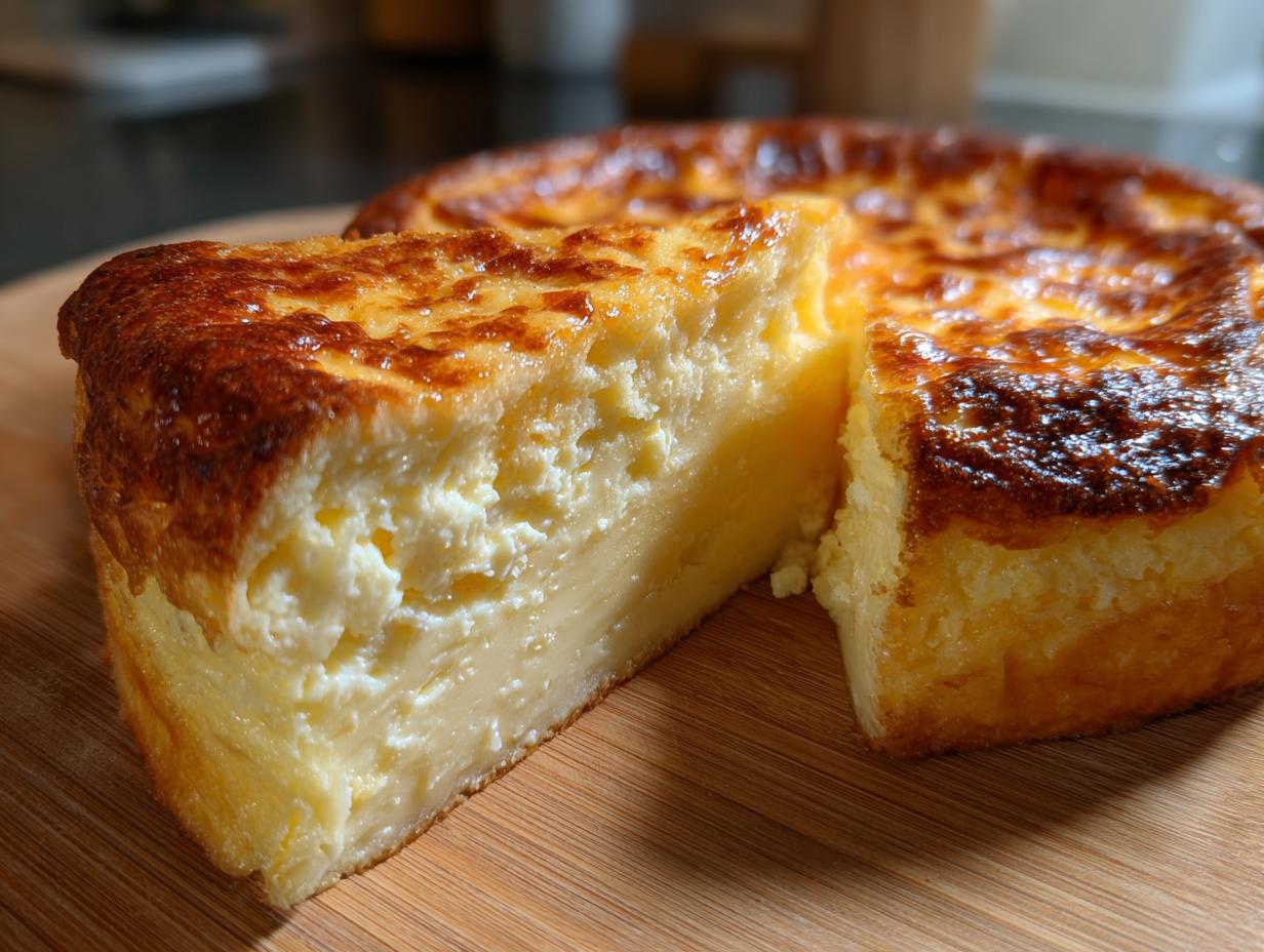 A slice of a golden brown Foolproof Cheese Soufflé, showing a light and airy texture.
