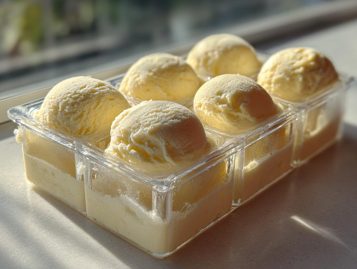 Close-up of a container filled with homemade frozen cat treats, perfect for hot weather. These are the best frozen cat treats!